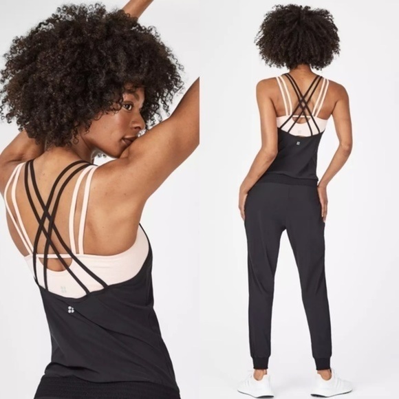 Sweaty Betty Explorer Beautify Strappy Back Black Yoga Workout Jumpsuit Summer - Picture 2 of 14